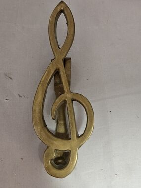 Brass Treble Clef Wall Door Knocker - Gold Musical Decor